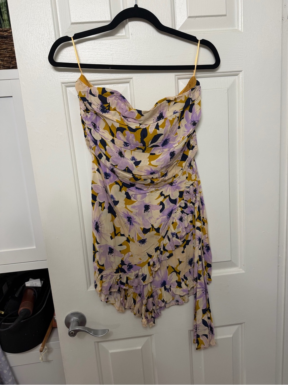 OLIVACEOUS Floral Lilac & Mustard Slip Dress with Ruffle Hem